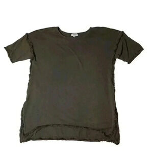 Umgee Green Fringed Hi-Lo Top Women's Size M Boho Festival Stretch Cotton